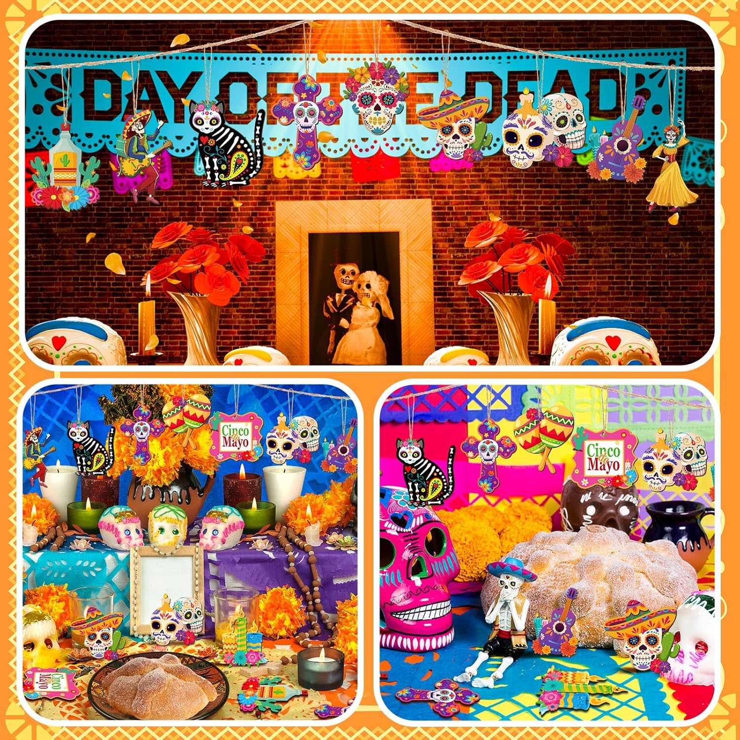 Soaoo 36 Pcs Day of the Dead Wooden Ornaments