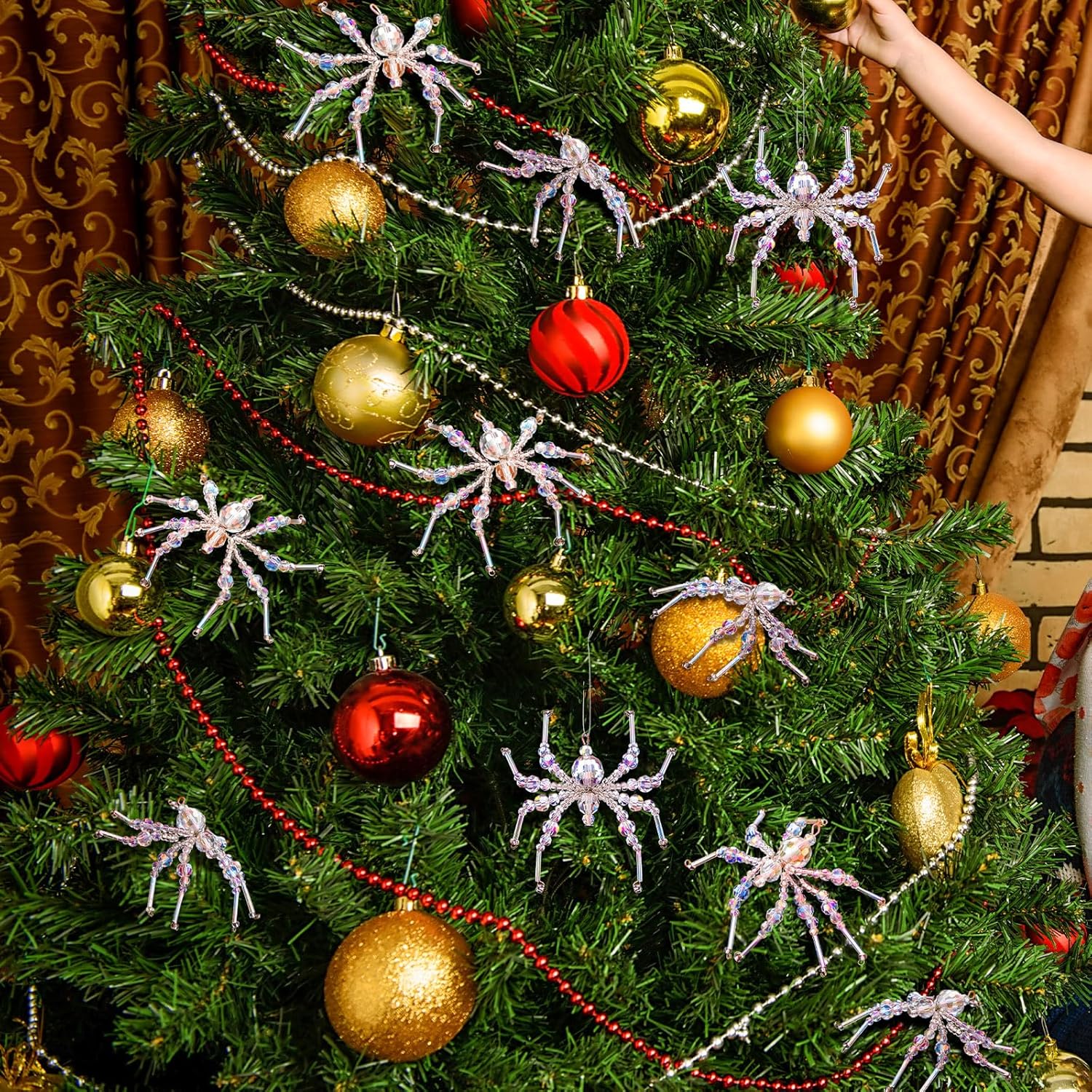 8 Pcs Crystal Christmas Spider Ornament Beaded Hanging Decorations