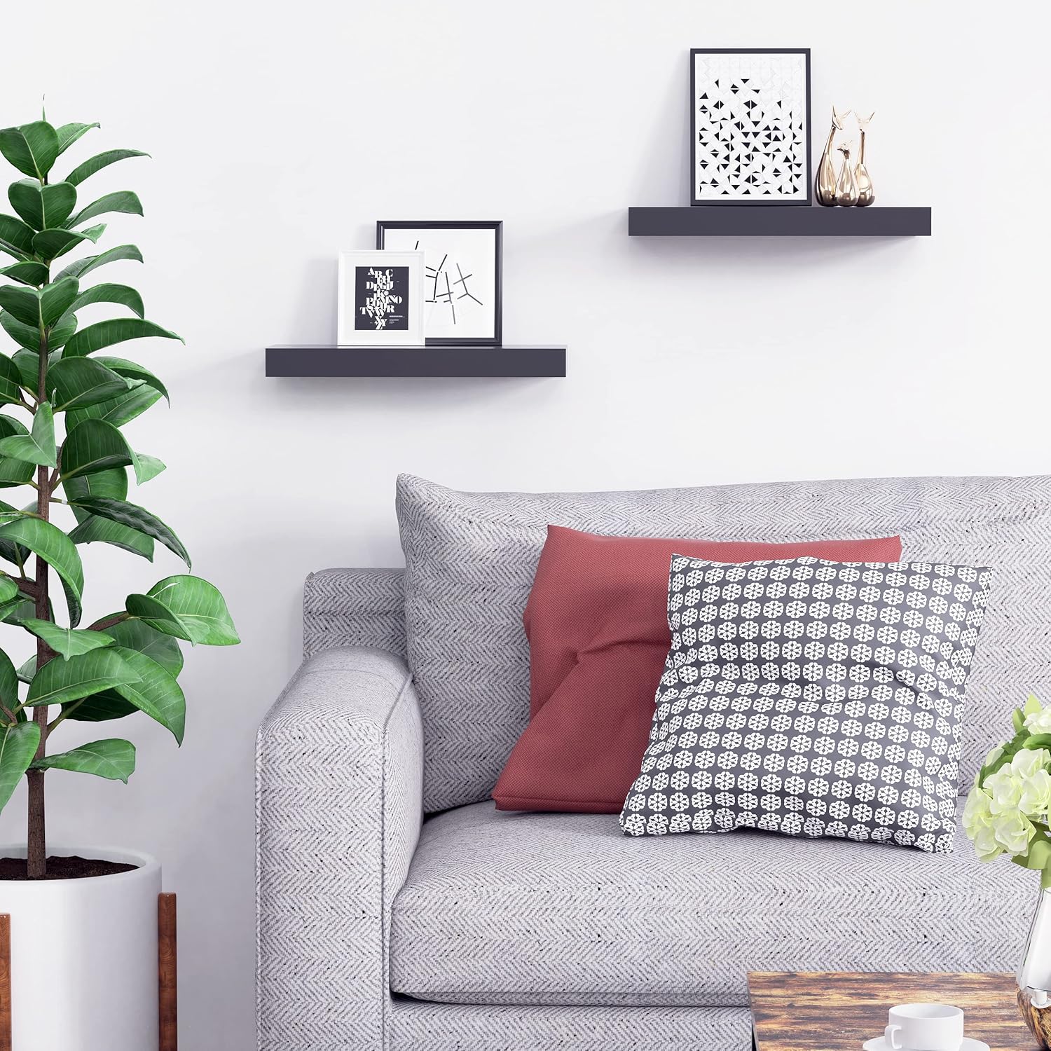 Ballucci Floating Shelves 2-Pack Black 16 Inch Wall Mount Set