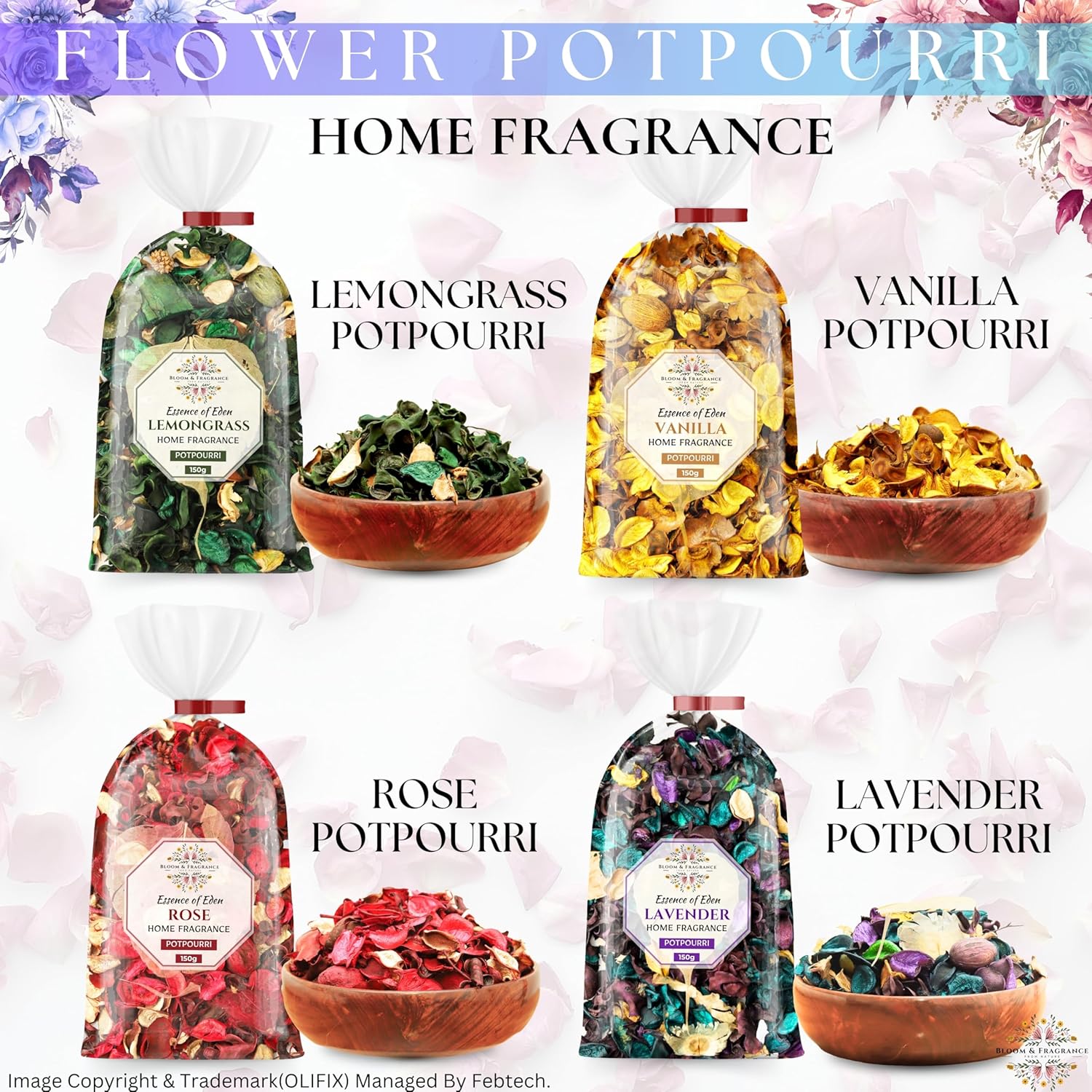 BLOOM FRAGRANCE Potpourri Combo Set 4 Natural Scents